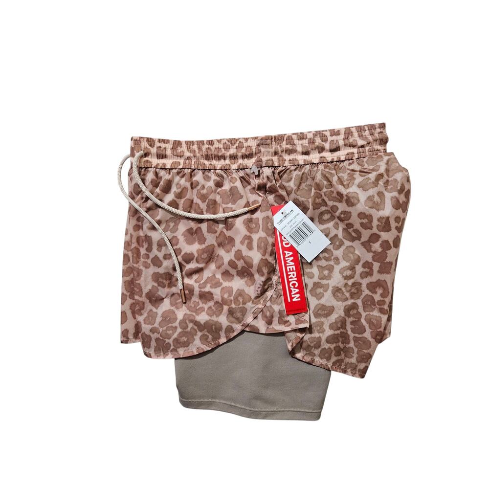 New Good American Active Desert Leopart Two Layer Running Shorts Brown Size 1/S - Picture 11 of 11